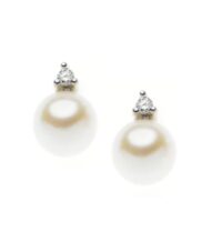 COMETE GIOIELLI-ORECCHINI PERLE ACQUA DOLCE 5-5,5 E DIAMANTI CT 0,02
