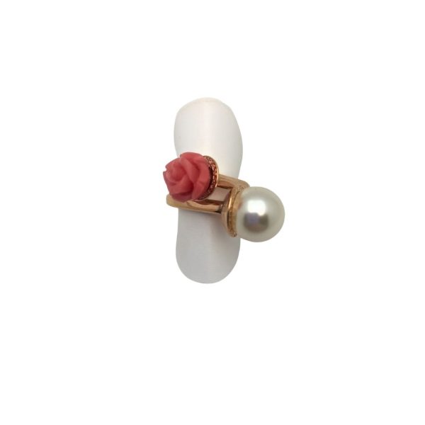 REBECCA-ANELLO BRONZO CON ROSA DI CORALLO E PERLA