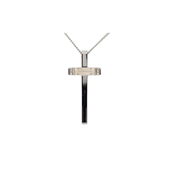 REBECCA-COLLANA CON CROCE IN ACCIAIO E DIAMANTI