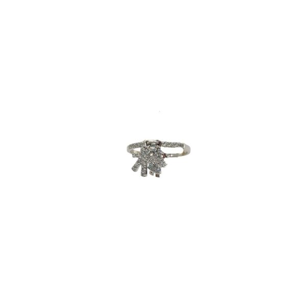 ANELLO IN ORO BIANCO CON ZIRCONI BIMBO E BIMBA