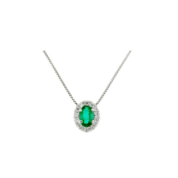 DONNA ORO-COLLANA IN ORO BIANCO CON SMERALDO E DIAMANTI