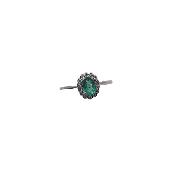 DONNA ORO-ANELLO IN ORO BIANCO CON DIAMANTI E SMERALDO