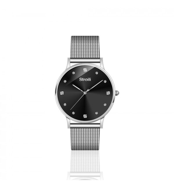 STROILI-OROLOGIO DORATO QUADRANTE NERO CON CRISTALLI MAGLIA MILANO