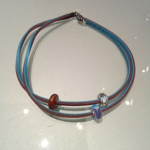TROLLBEADS-BRACCIALE CUOIO e TURCHESE CM 36